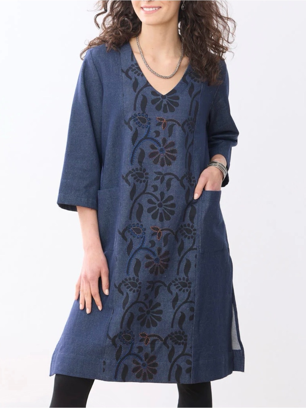 MARKETPLACE Artsy Granola Embroidered Front Recycled Yarn A-Line Kurta Dress 22